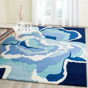 Luxe bleu océan Floral 3D Design moderne tapis touffeté à la main laine de haute qualité taille personnalisée pour la maison hôtel ou salon - Product Image 2
