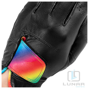 Guantes de golf de mano izquierda de cuero Cabretta de piel de oveja originales y negros para hombre, guantes de golf de cuero personalizados con correa de Color arcoíris - Product Image 2