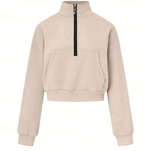 Sweat-shirt à capuche en polaire de couleur unie à demi-fermeture éclair pour femmes personnalisées, sweat-shirt en polaire épais et chaud pour dames - Product Image 1