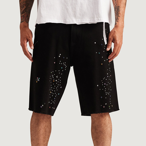 Shorts en jean pour hommes, mode décontractée, été, noir, avec des pierres précieuses ajoutées, shorts en denim, fabrication sur mesure, shorts en jean avec strass pour hommes - Product Image 3