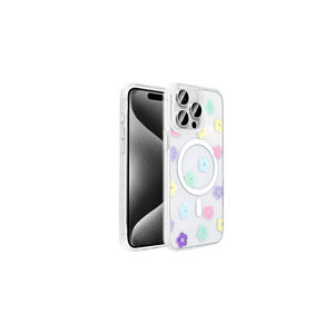 Coque rigide transparente Zore Folk motif marguerite compatible MagSafe pour iPhone 15 Pro Max avec style Ins et finition givrée - Product Image 1
