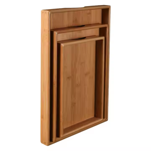 Plateau rectangulaire en bois massif plateau de tasse à thé support en bois hôtel assiette à dîner plateau de rangement par artisanat croissant - Product Image 1