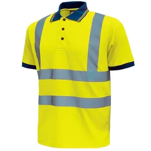 安全马球衫，带反光条纹男式工作服夏季快干透气反光衬衫