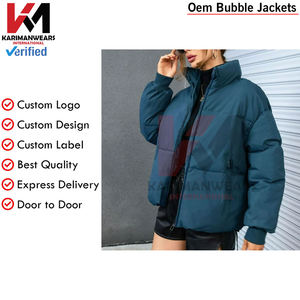 Femmes hiver col montant à manches longues rembourré doudoune couleur unie fermeture éclair chaud surdimensionné culture bulle manteau Outwear bleu - Product Image 4