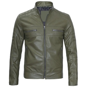 2026 OEM New Arrival Original Olive Green Cowhide <b>Leather</b> <b>Jackets</b> For <b>Men's</b> Zip Pockets 100%High Quality Low MOQ Fashion <b>Jackets</b> - Product Image 1