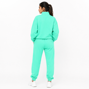 Womens Mint Green Quarter Zip <b>Sweatshirt</b> Jogger Set Custom Logo Breathable Polyester/Cotton 200g <b>Gym</b> Active Sportswear - Product Image 2