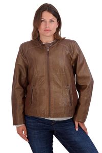 Veste en cuir véritable marron personnalisée pour femmes Veste de motard en cuir d'agneau avec impression de logo personnalisé à bas quantité minimale de commande - Product Image 5