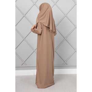 Vestido de Oración Modesto para Niñas en Color Café con Leche, Estilo Sencillo con Silueta Recta y Cintura Natural - Product Image 5