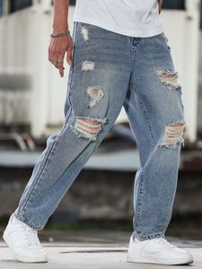 กางเกงยีนส์ทรงตรงขาดๆ สำหรับผู้ชาย รุ่นใหม่ ผ้าฝ้ายคุณภาพสูง ระบายอากาศได้ดี ลุคทำสีซีดแบบดิสเทรส แต่งผ้าปะต่อ สไตล์แฟชั่นไฮสตรีท - Product Image 2