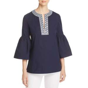 Élégant broderie hauts femmes été Blouse 2019 col en v à manches longues tunique femme Chic bouton Blouse grande taille hauts - Product Image 1