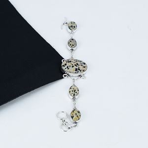 Pulsera de Plata de Ley 925 con Dijes Vintage de Jaspe Dalmático Natural, Regalo Unisex para Ella - Product Image 1