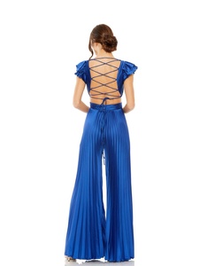 Robe de bal luxueuse sans dos pour femmes, motif drapé, longueur au sol, robe de soirée trapèze, sans manches, 100% polyester - Product Image 3