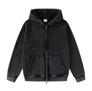 Fabrication de sweats à capuche pour hommes 100% coton de haute qualité 500 Gsm lavage acide surdimensionné avec épaule tombante style fermeture éclair poids lourd - Product Image 3