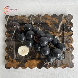 Bandeja de servicio decorativa de mármol brillante marrón de diseño de moda bandeja de servicio plateada de postre de comida de alta calidad para el hogar y hoteles - Product Image 5