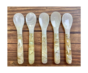 Custom exquisite polished <b>mother</b> of pearl spoon natural seashell caviar serving scoop spoons - Product Image 2
