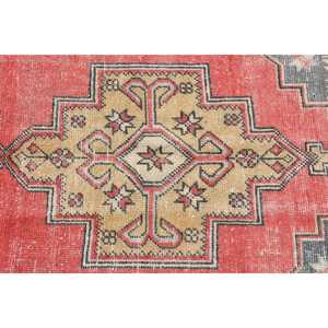 Alfombra Turca Vintage Ecológica de 3.9x8.1 pies, Alfombra de Lana Roja con Diseño de Patchwork y Base de Látex - Product Image 5
