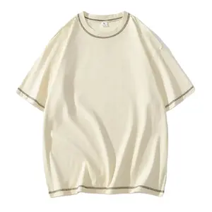 Herren individuelle Streetwear Kontrast Stiche boxy T-Shirt schlicht Pima 100 % Baumwolle lässiger Stil Herrenbekleidung