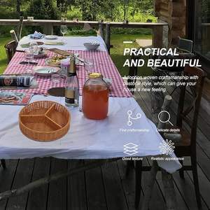 Plateau ottoman en rotin plateau de service décoratif Snack avec section de panier de fruits pour le petit déjeuner boissons panier à pain sectionnel - Product Image 5