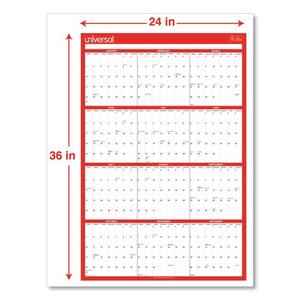 Universal 24 Pulgadas X 36 Pulgadas Calendario de Pared Borrable de 12 Meses, Hojas Blancas/Rojas, Impresión en Seco, Material de Madera, Enero-Diciembre 2026 - Product Image 3