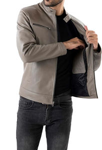 Chaqueta de piel auténtica personalizada al por mayor para hombre, chaqueta de motorista de moda OEM para hombre, chaqueta de fabricante para hombre - Product Image 3