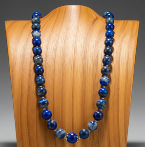 Haute qualité 18 pouces argent 925 collier pour femmes eau douce Lapis Lazuli pierre perles nouées à la main Design Style à la mode - Product Image 5