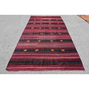 Alfombra tradicional de lana roja y negra de 5,4x10,8 pies, diseño de retazos turco Vintage hecho a mano para sala de estar, pasillo rectangular de látex - Product Image 1