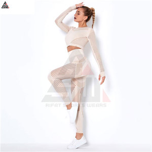 Ensemble de yoga 2 pièces uni grande taille pour femme, sans couture, respirant, séchage rapide, vêtements de sport personnalisés, taille haute avec cordon de serrage et logo frontal - Product Image 3