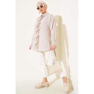 เสื้อผูกเชือกด้านหน้าสีเบจ - Product Image 2