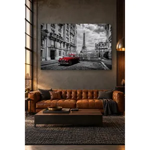 Impression sur toile Fida Black and White Paris Street avec Jaguar classique rouge - Product Image 3
