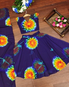 Shoryam Fashion Ensemble ethnique 3 pièces bleu pour enfants, Lehenga Choli entièrement cousu, longueur ras du sol, imprimé floral en organza, pour tout-petits et filles, idéal pour les fêtes - Product Image 1