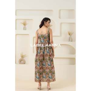 ชุดเดรสลำลองแขนกุดผ้าคอตตอนแท้สีเขียวมะกอกไม่พิมพ์ลายหัวใจ - Product Image 3