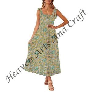 Custom Made Block Printed Cotton Sleeveless Spaghetti <b>Strap</b> <b>Dress</b> Hand Block Printed Women Causal Cotton Wear Hand Printed - Product Image 2