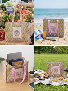 Bolsa de Mano Grande Hecha a Mano con Diseño Acolchado, Estampado de Bloques, Bolsillo con Cremallera, Estilo Femenino, Temporada Primavera Verano, Playa, Mercado - Product Image 5