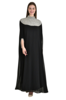 Robe Abaya en Georgette Élégante et Chic, Broderie Sans Couture, Respirante, Grande Taille, Modeste, Printemps, Longueur Ras du Sol, Extensible dans les Quatre Sens