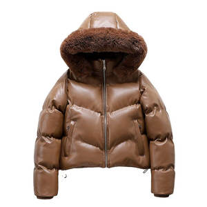 Abrigos de Invierno para Mujer, Chaqueta Acolchada de Cuero PU, Chaqueta Corta Acolchada, Abrigos y Chaquetas de Moda Cálida - Product Image 5