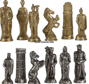 Juego de fichas de Ajedrez de latón antiguo plateado/caja de tablero de ajedrez de madera etal Hess/Brass omomans vs Barboraries hemed hhessmen & elaxe oard - Product Image 6