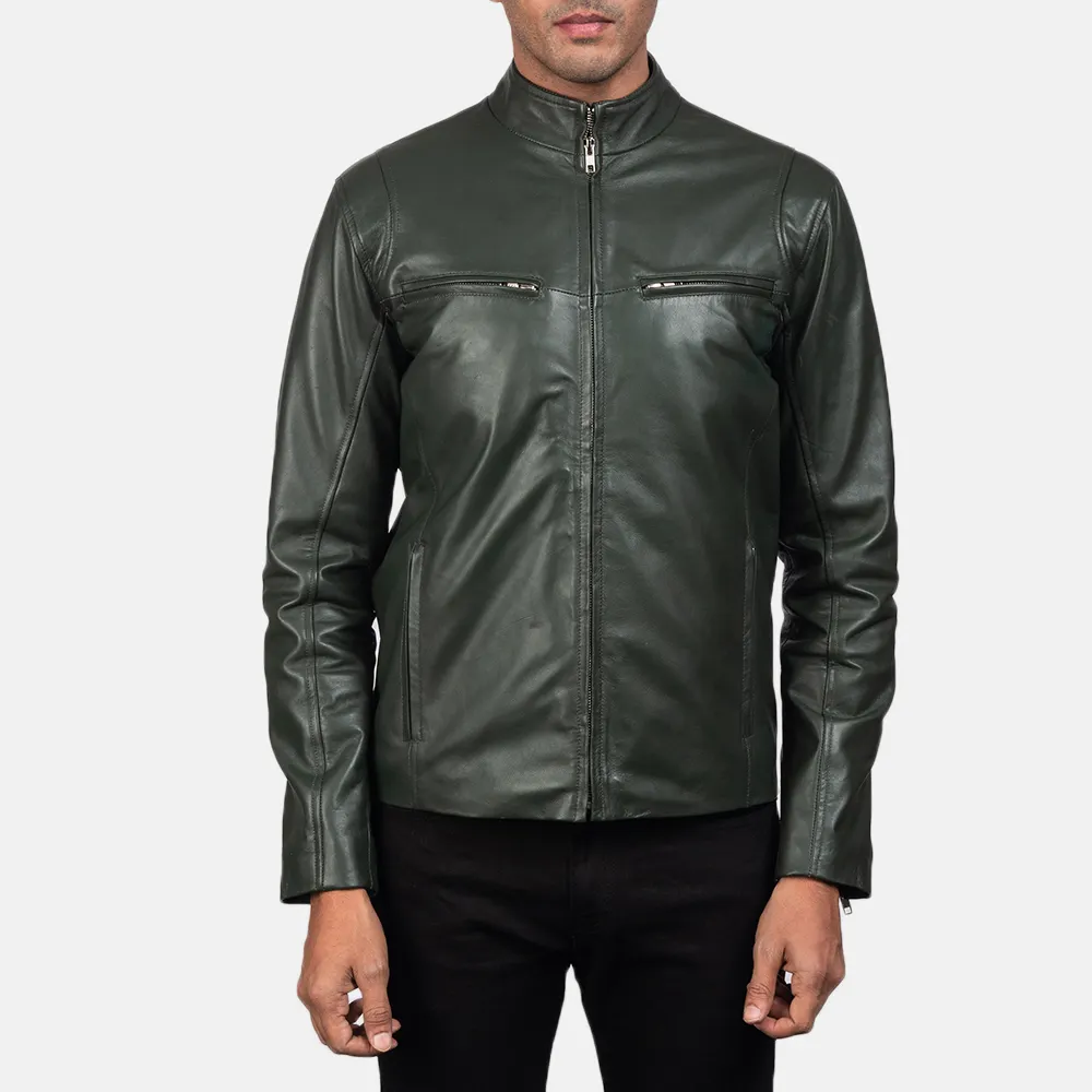 Veste en cuir véritable Slim Fit verte chaude pour hommes, veste en cuir de haute qualité pour l'hiver, dernier nouveau design