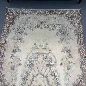 พรมขนาด 3.7x7.1 ฟุต, พรมตุรกีโบราณ, พรมขนสัตว์สีน้ำตาลลายนามธรรม - Product Image 3