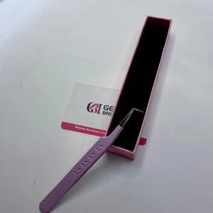 Pince à épiler professionnelle pour extensions de cils, pointe fine à 90 degrés, avec revêtement poudré rose pailleté de haute qualité et poignée papillon - Product Image 1