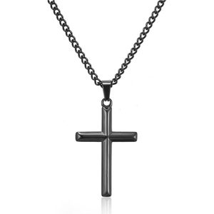 HSWYFCJY collana pendente croce uomo in acciaio inossidabile argento/oro/catena nera smussata croce alla moda stile perla per uomo donna - Product Image 4