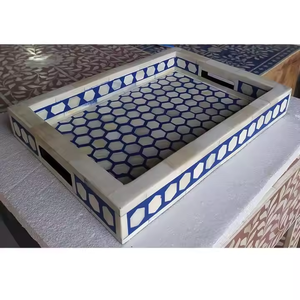 Nueva bandeja de incrustaciones de hueso rectangular hecha a mano para decoración del hogar para graduación de boda de Ramadán por Artesanías de media luna - Product Image 1