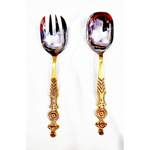 ชุดเสริฟสลัดสแตนเลสสตีลที่มีด้ามจับลายนูนสำหรับโรงแรมและร้านอาหารชุดโลหะสำหรับเสิร์ฟสลัด - Product Image 1