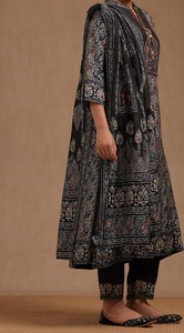 <b>Indian</b> & Pakistani Clothing Black Multicolor Paisley Printed viscose silk Women <b>Kurta</b> Dress with Dupatta Regular Fit for Women - Product Image 6