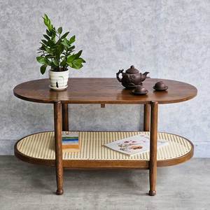 Oval Shaped 2-Tier 100x50x52cm Wood Teak <b>Coffee</b> <b>Table</b> Sofa <b>Table</b> with Stylish Design-TT68263 - Product Image 3