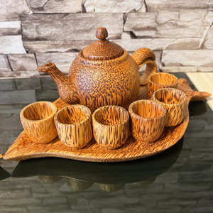 ชุดเสิร์ฟชาคลาสสิก กาน้ําชาและถ้วยไม้มะพร้าวโลโก้ที่กําหนดเอง คุณภาพระดับ A คุณภาพระดับพรีเมียม - Product Image 4