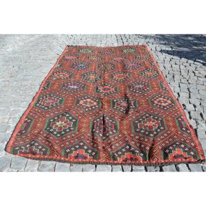 Tapis turc vintage, tapis Kilim 6,6x10,6 pieds, grand tapis Ikat rouge - Product Image 1