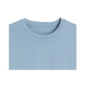 เสื้อยืดลำลองผู้ชายไซส์ใหญ่ คุณภาพสูง ปรับแต่งโลโก้ได้ สีน้ำเงินล้วน 220gsm ผ้าฝ้ายออร์แกนิค 100% ปักลาย - Product Image 5