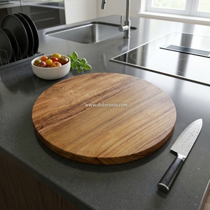 Planche de service ronde en teck de haute qualité, écologique et durable, ustensile de cuisine pour hacher, trancher, servir, passe au lave-vaisselle - Product Image 5