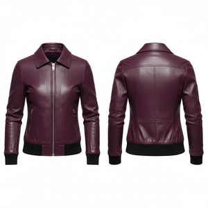 Veste de moto en cuir de vache imprimé imperméable classique pour femmes, coupe ajustée - Product Image 1