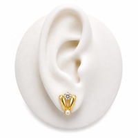 JJBRAVO - Aretes de Oro Macizo con Forma de Corazón y Perla de Agua Dulce, Estilo Lujoso, Certificados por Terceros, 0.45 g, Metal Precioso, Joyería Fina para Mujer